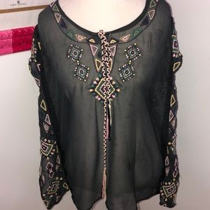 Charming Charlie Chiffon Poncho Embroidered M